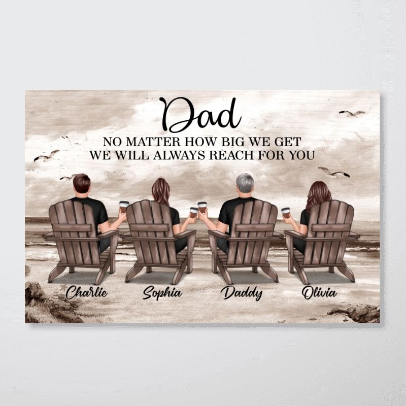 Personalized Canvas Gift for Dad: 'No Matter How Big We Get, We Will Always Reach For You' Beach Family Wall Art