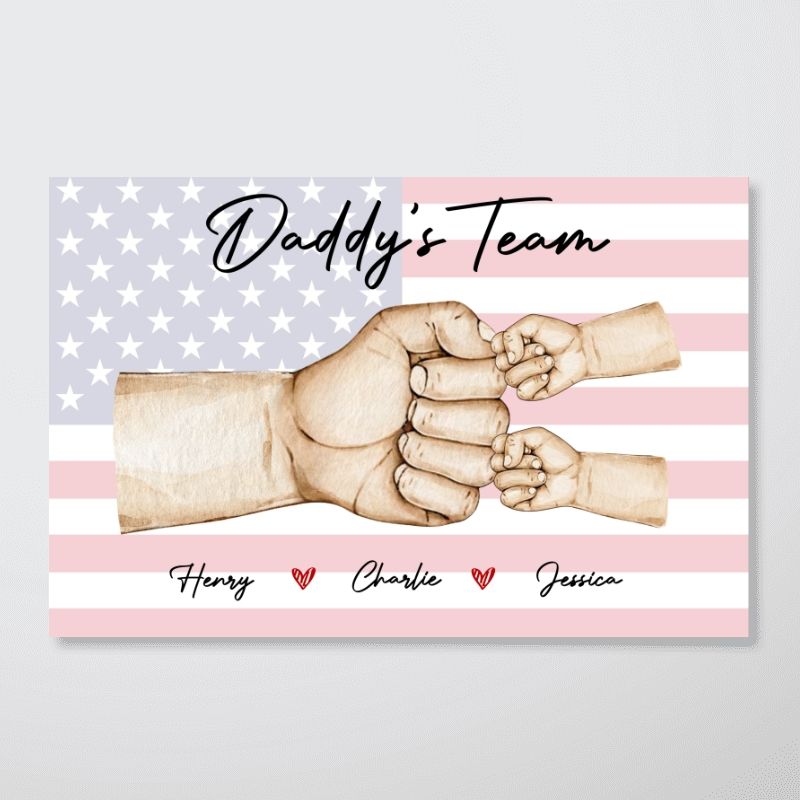 Personalized Daddy's Team Fist Bump Canvas - Custom Wall Art Gift for Dad