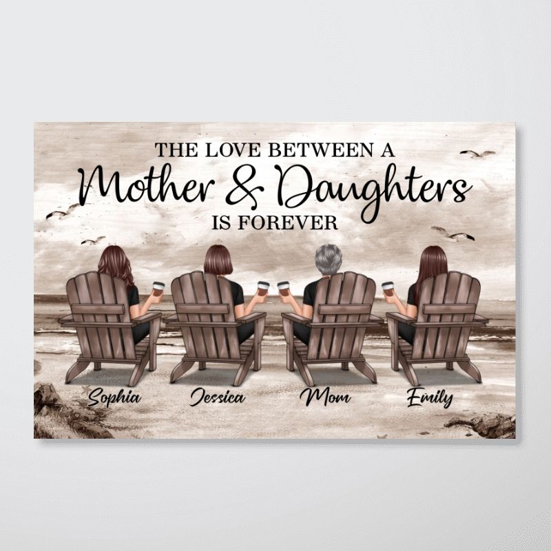 Personalized Mother Daughters Canvas: "Love is Forever" Beach Wall Art Gift