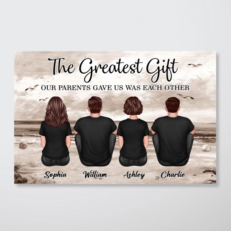 Personalized Sibling Canvas: 'The Greatest Gift' Beach Art for Brother & Sister