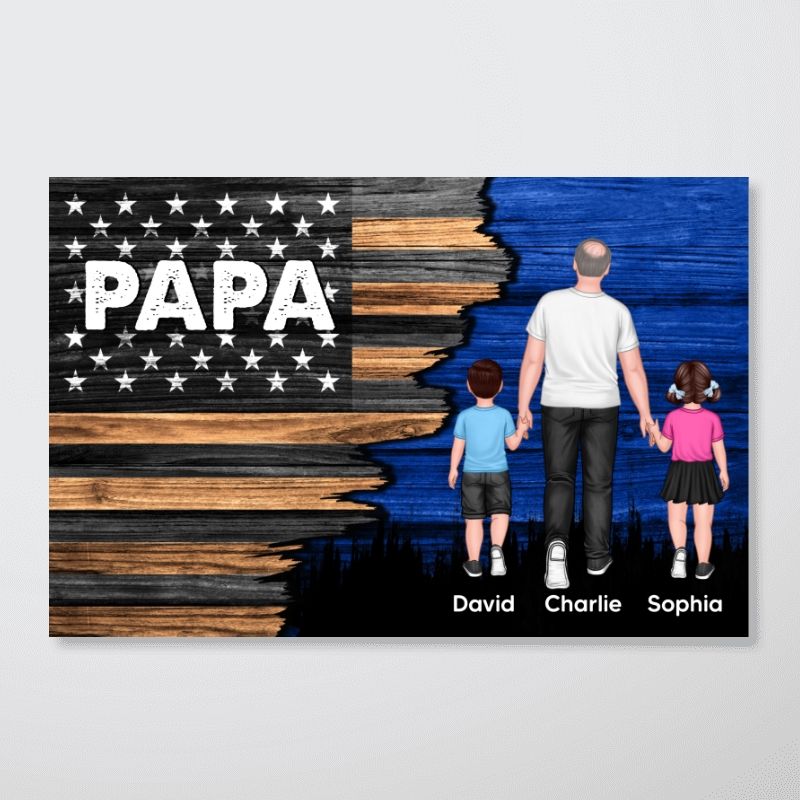 Personalized Papa Flag Canvas: Custom Family Wall Art for Dad & Grandpa