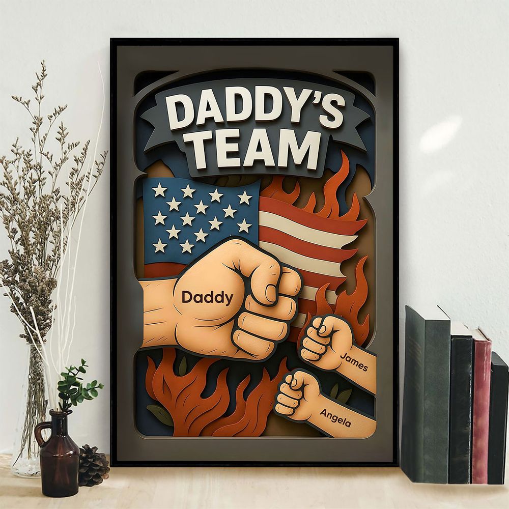 Daddy's Team Fist Bump - 3D Effect Layered Personalized Poster/Canvas