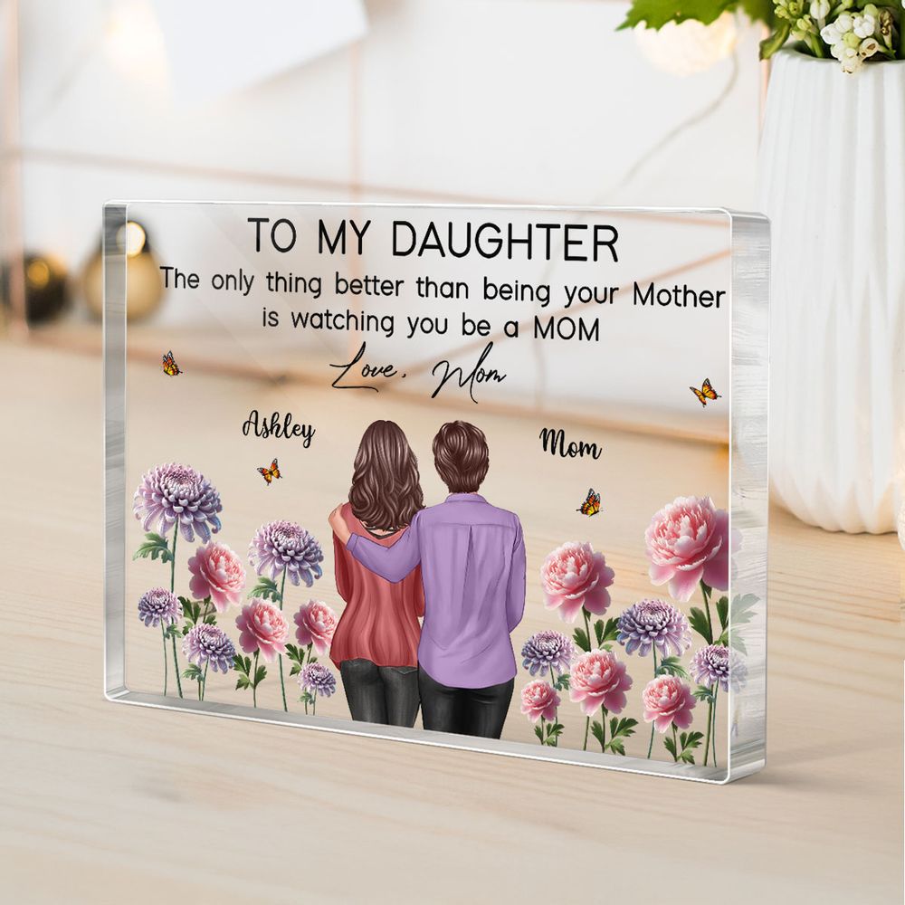 To My Daughter From Mom Happy Mother's Day Birth Flower Personalized Acrylic Block Plaque, Gift For Daughter