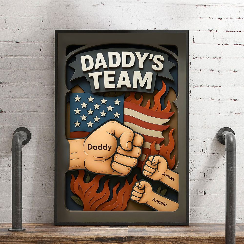 Daddy's Team Fist Bump - 3D Effect Layered Personalized Poster/Canvas