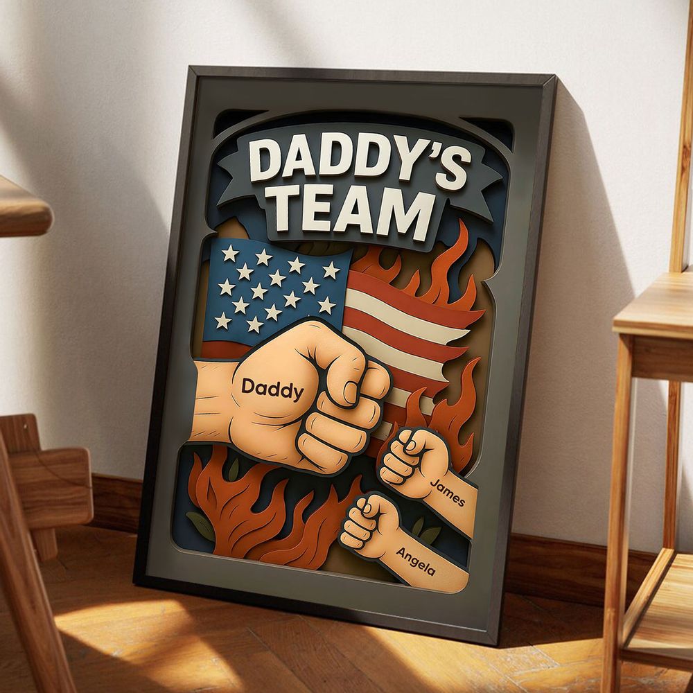 Daddy's Team Fist Bump - 3D Effect Layered Personalized Poster/Canvas
