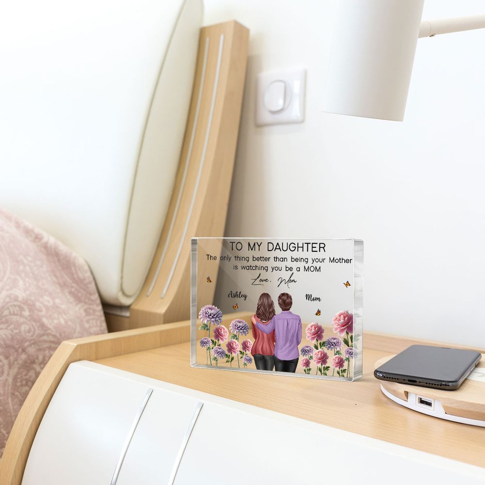 To My Daughter From Mom Happy Mother's Day Birth Flower Personalized Acrylic Block Plaque, Gift For Daughter