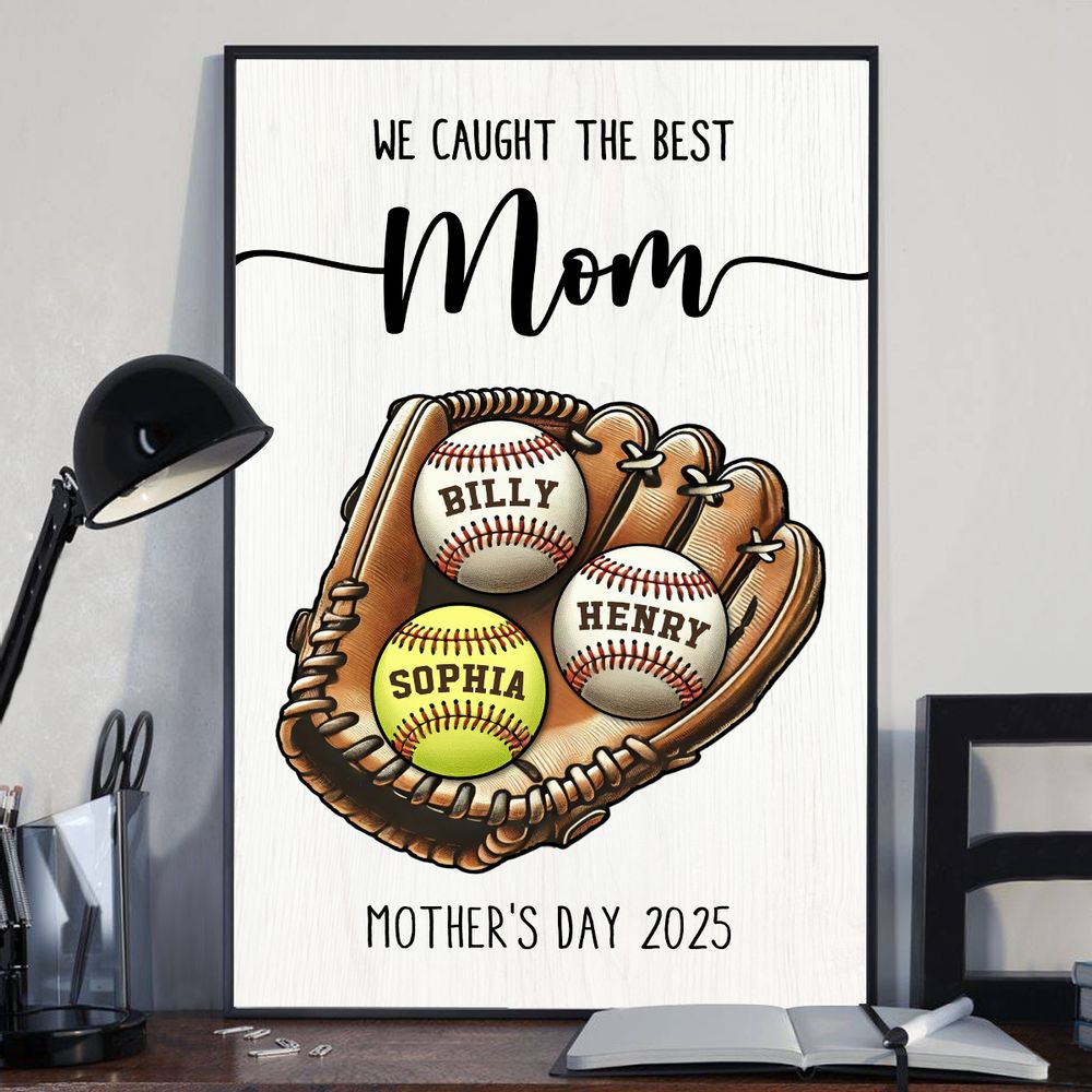Personalized "We Caught The Best Mom" Canvas - Custom Baseball/Softball Gift for Mom