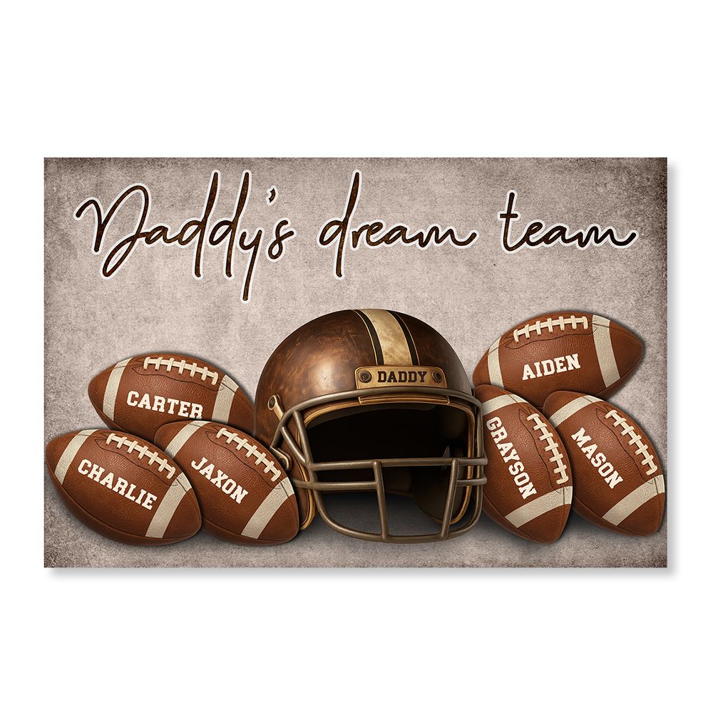 Personalized Football Canvas for Dad: 'Daddy's Dream Team' with Names