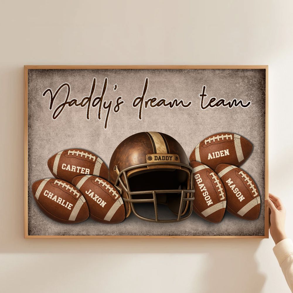 Personalized Football Canvas for Dad: 'Daddy's Dream Team' with Names