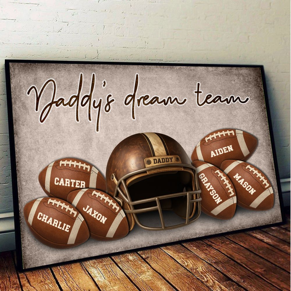 Personalized Football Canvas for Dad: 'Daddy's Dream Team' with Names