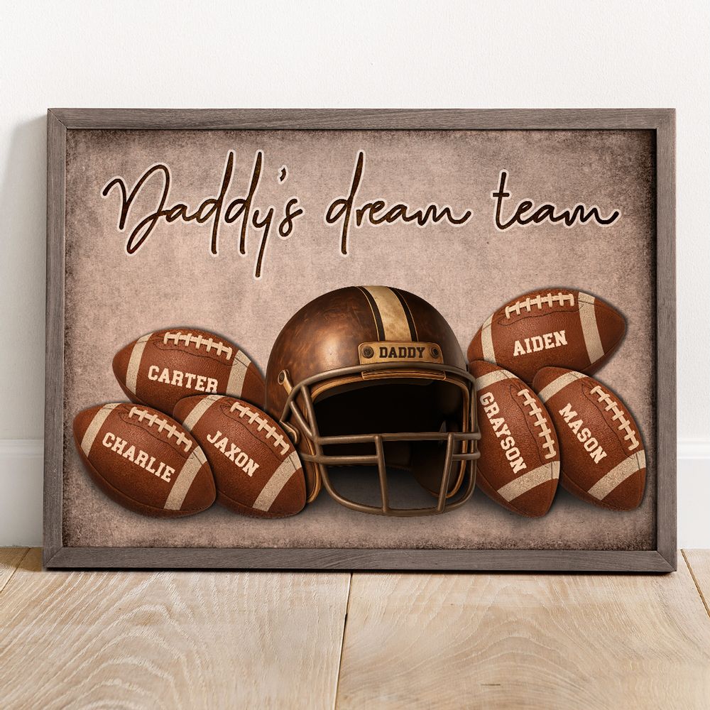 Personalized Football Canvas for Dad: 'Daddy's Dream Team' with Names