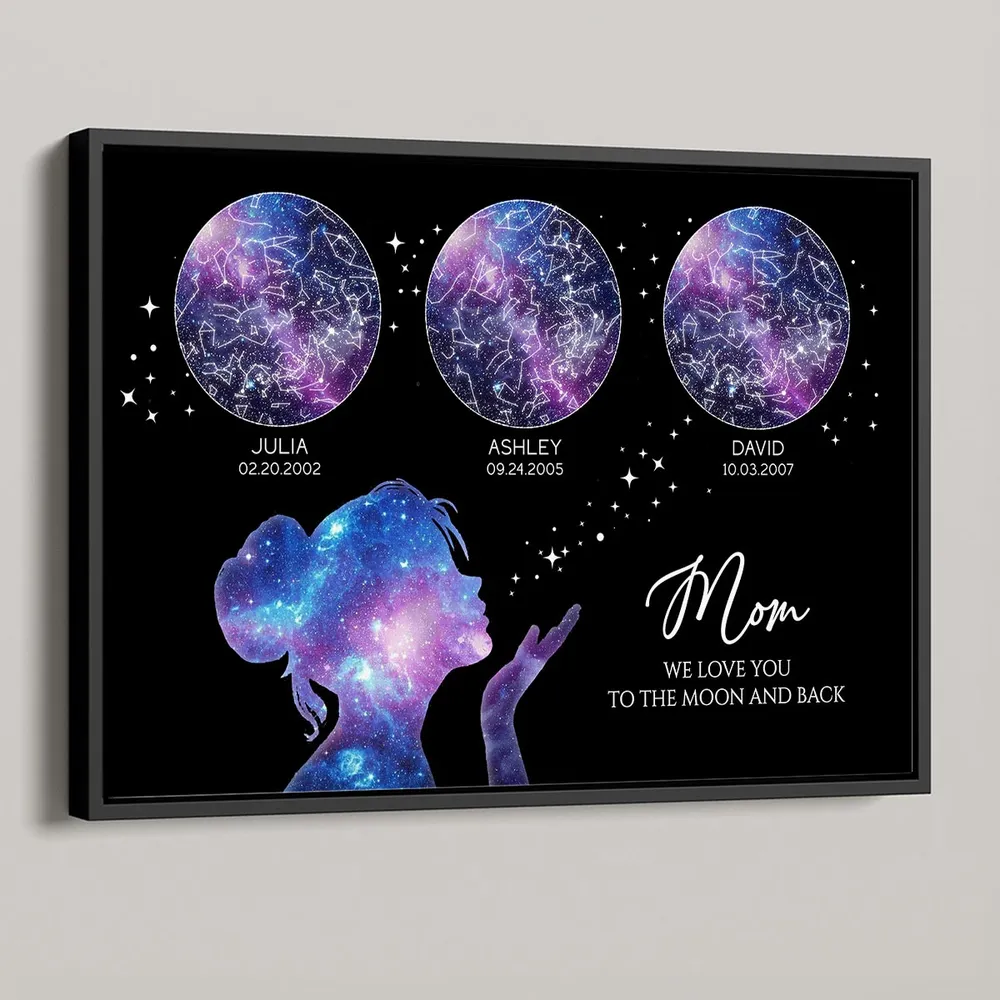 Heartfelt Custom Star Map Canvas for Mom & Grandma: 'We Love You to the Moon'