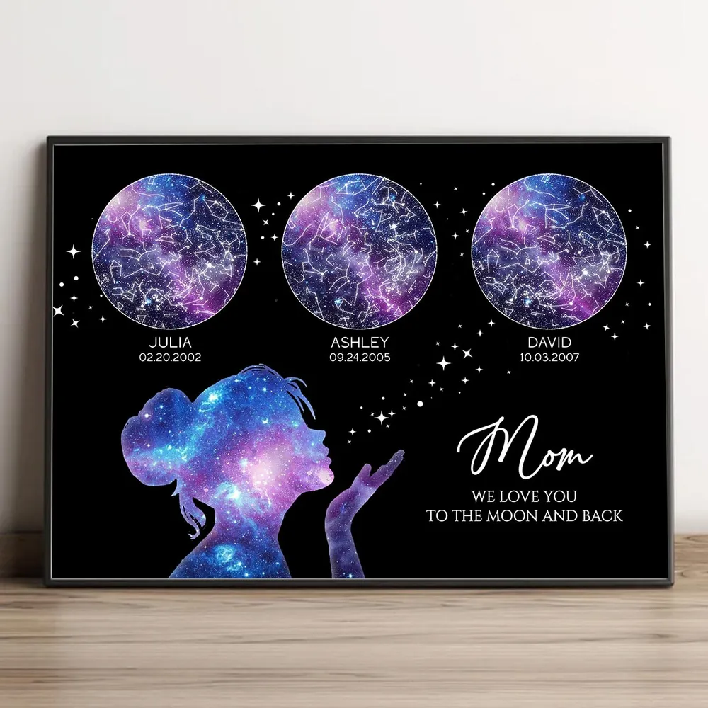 Heartfelt Custom Star Map Canvas for Mom & Grandma: 'We Love You to the Moon'