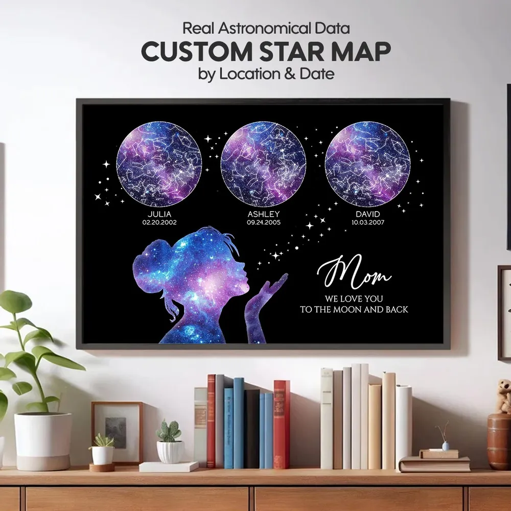 Heartfelt Custom Star Map Canvas for Mom & Grandma: 'We Love You to the Moon'