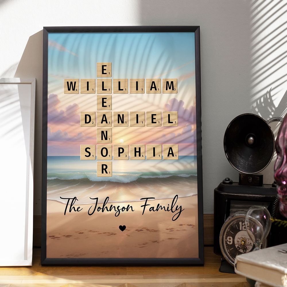 Family Roots in Time: Personalized Canvas / Poster - Crossword Art Created in a Moment, Treasured as Legacy