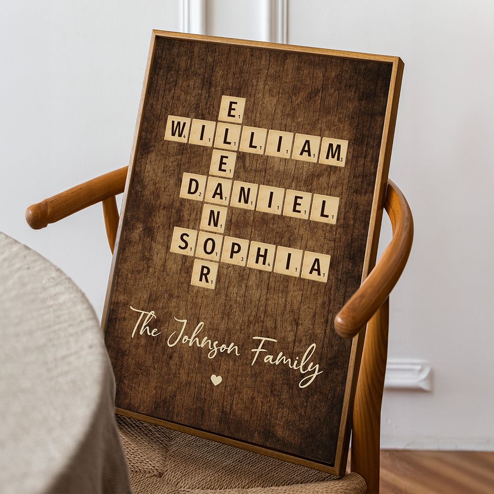 Family Roots in Time: Personalized Canvas / Poster - Crossword Art Created in a Moment, Treasured as Legacy