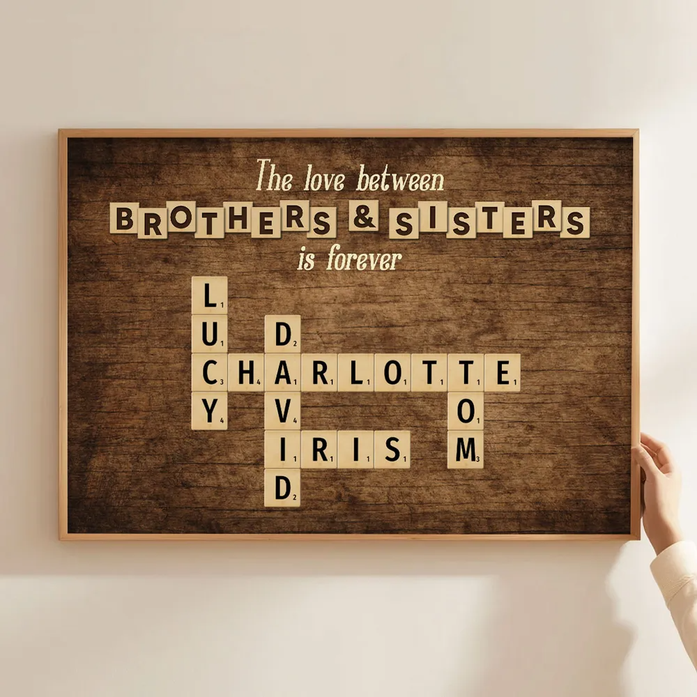 Personalized Crossword Canvas: 'Love Between Brothers & Sisters Is Forever'