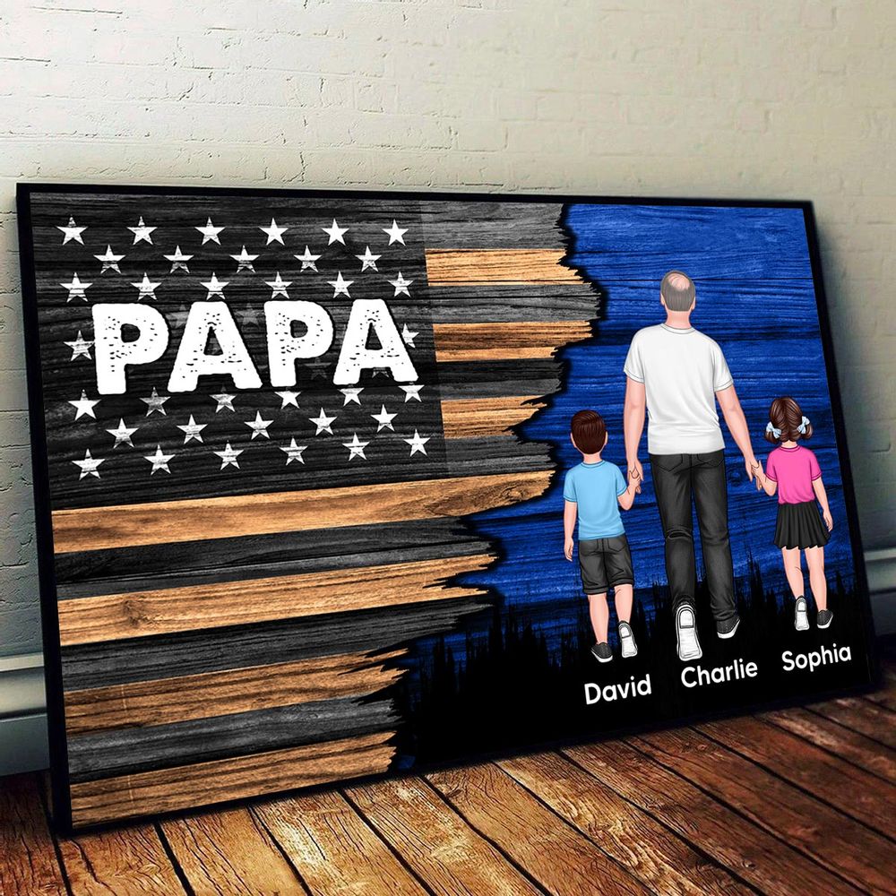 Personalized Papa Flag Canvas: Custom Family Wall Art for Dad & Grandpa