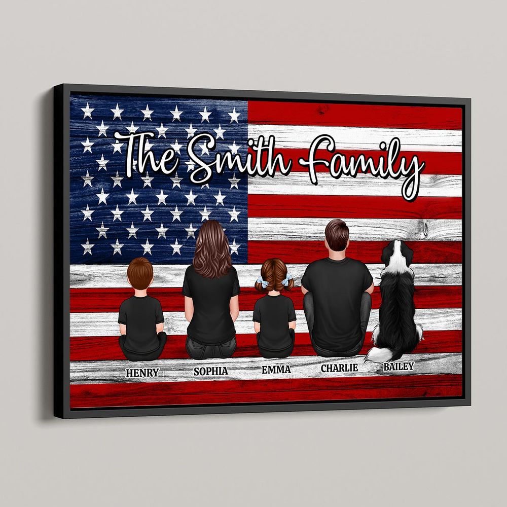 Personalized Family Name Patriotic Canvas Wall Art for Dad, Mom & Dog Lovers