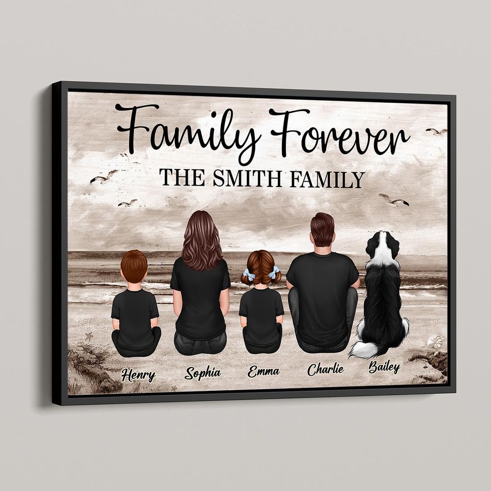 Custom "Family Forever" Beach Portrait Canvas Gift for Family & Parents
