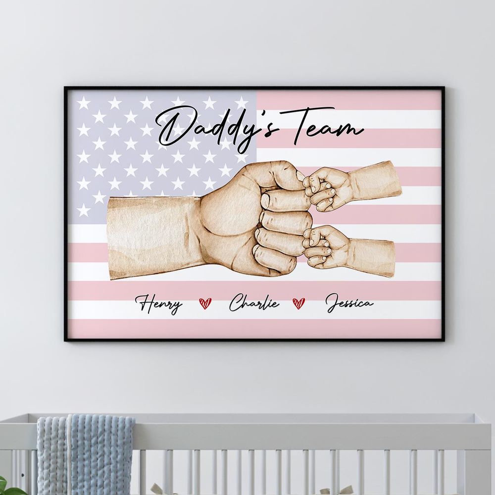 Personalized Daddy's Team Fist Bump Canvas - Custom Wall Art Gift for Dad