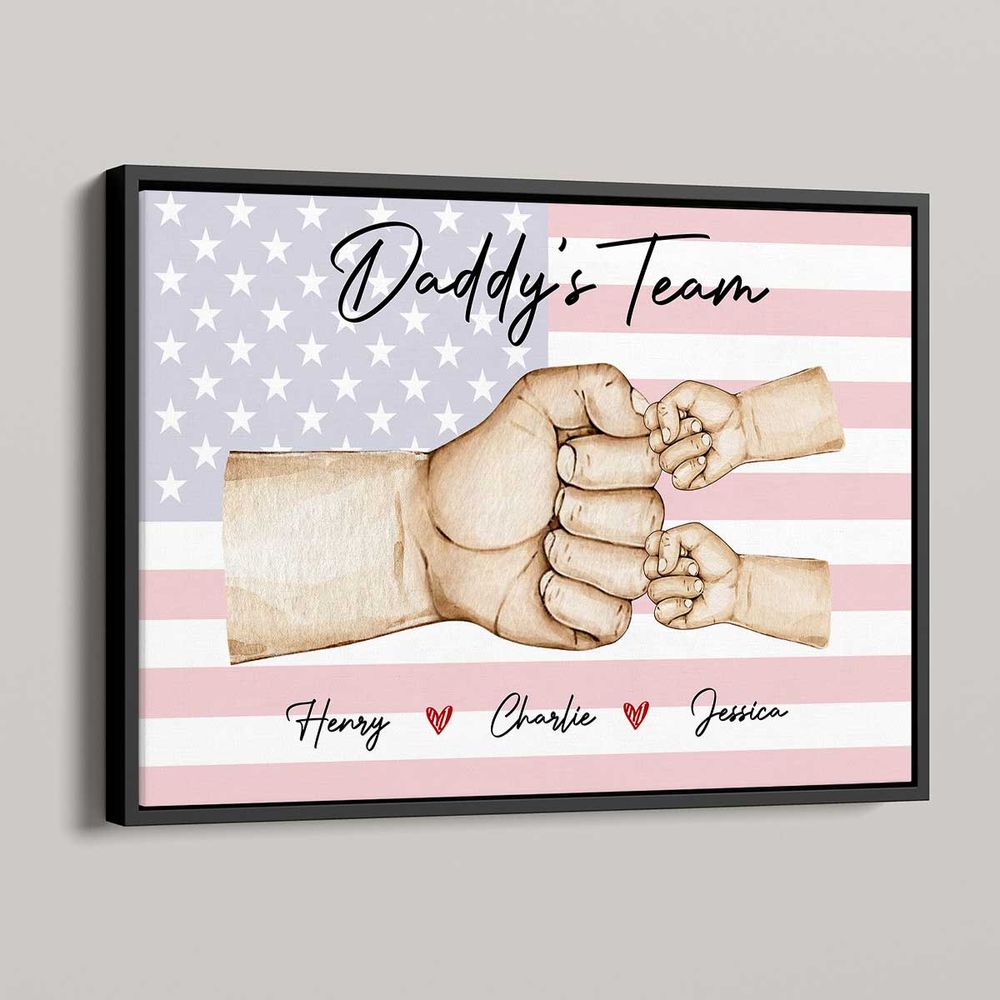 Personalized Daddy's Team Fist Bump Canvas - Custom Wall Art Gift for Dad