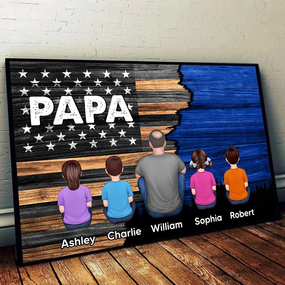 Personalized PAPA & Grandkids Canvas - Heartfelt Flag Art for Dad/Grandpa