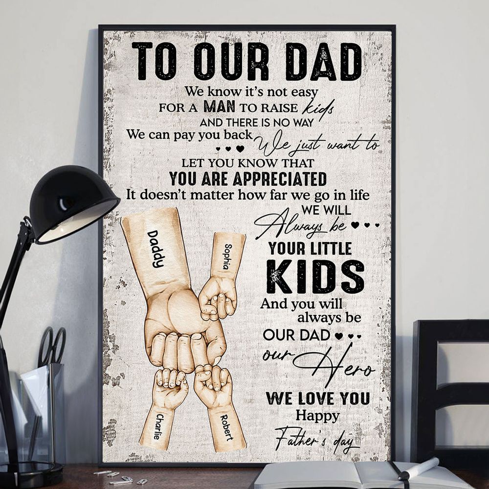 Personalized Dad Canvas: 'Always Your Little Kids, Our Hero' Fist Bump Art
