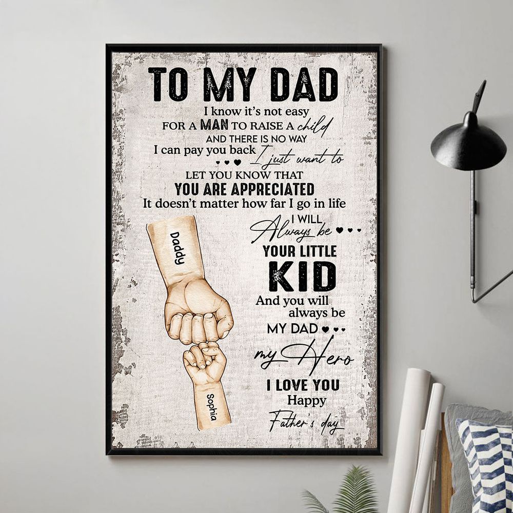 Personalized Dad Canvas: 'Always Your Little Kids, Our Hero' Fist Bump Art