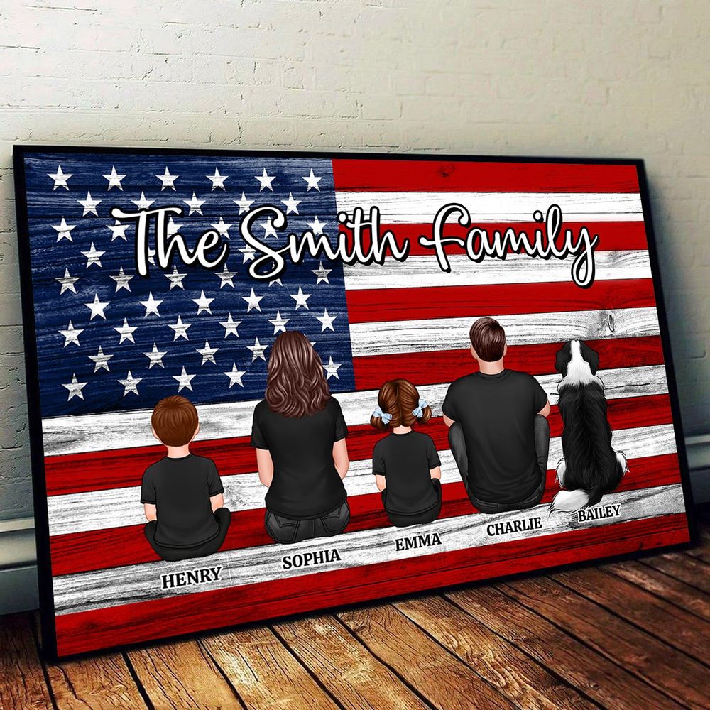 Personalized Family Name Patriotic Canvas Wall Art for Dad, Mom & Dog Lovers