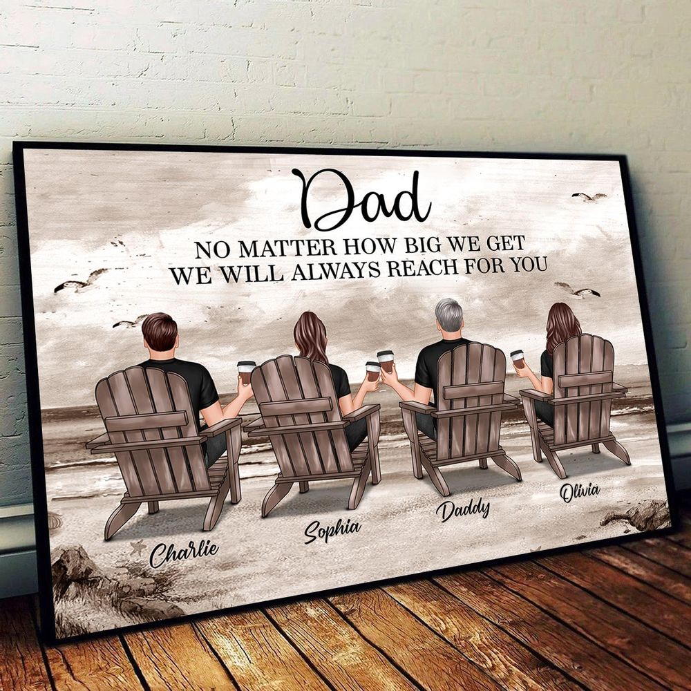 Personalized Canvas Gift for Dad: 'No Matter How Big We Get, We Will Always Reach For You' Beach Family Wall Art