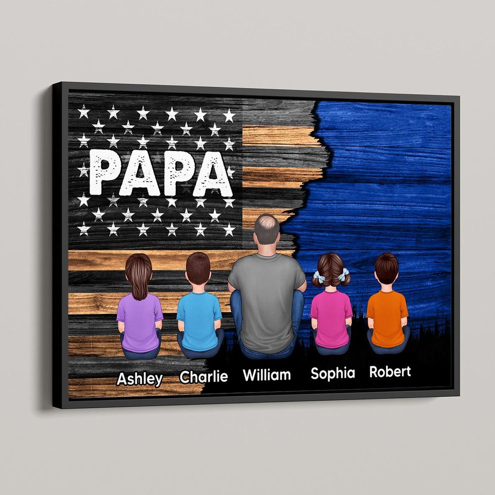 Personalized PAPA & Grandkids Canvas - Heartfelt Flag Art for Dad/Grandpa