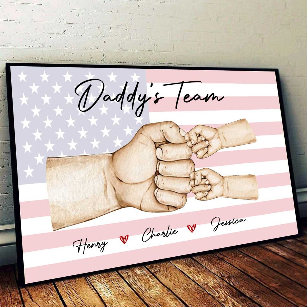 Personalized Daddy's Team Fist Bump Canvas - Custom Wall Art Gift for Dad