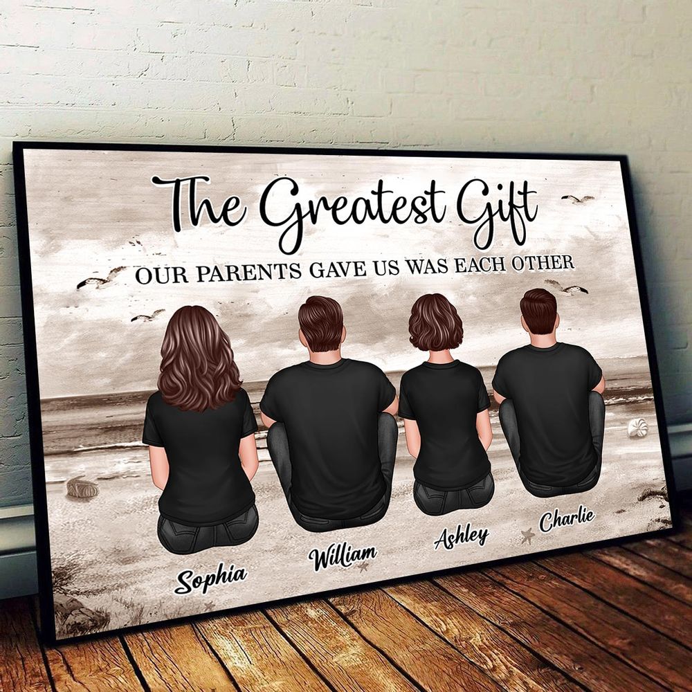 Personalized Sibling Canvas: 'The Greatest Gift' Beach Art for Brother & Sister