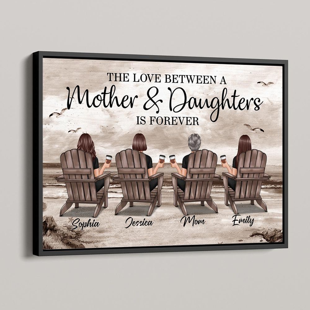 Personalized Mother Daughters Canvas: "Love is Forever" Beach Wall Art Gift