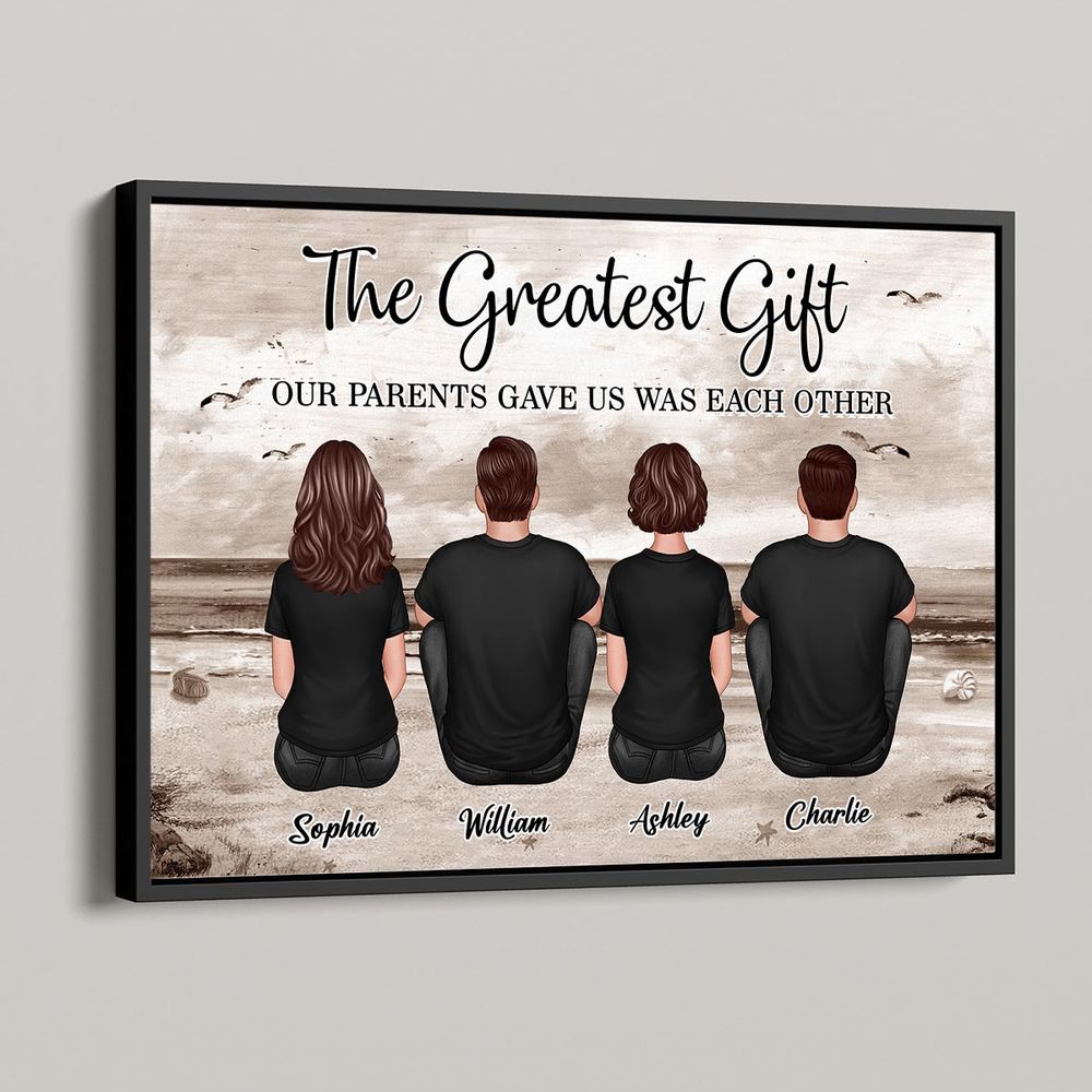 Personalized Sibling Canvas: 'The Greatest Gift' Beach Art for Brother & Sister
