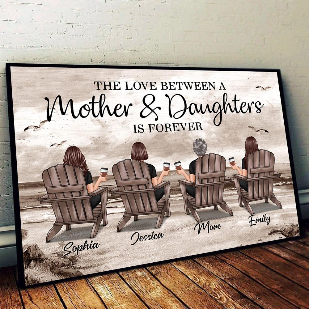 Personalized Mother Daughters Canvas: "Love is Forever" Beach Wall Art Gift
