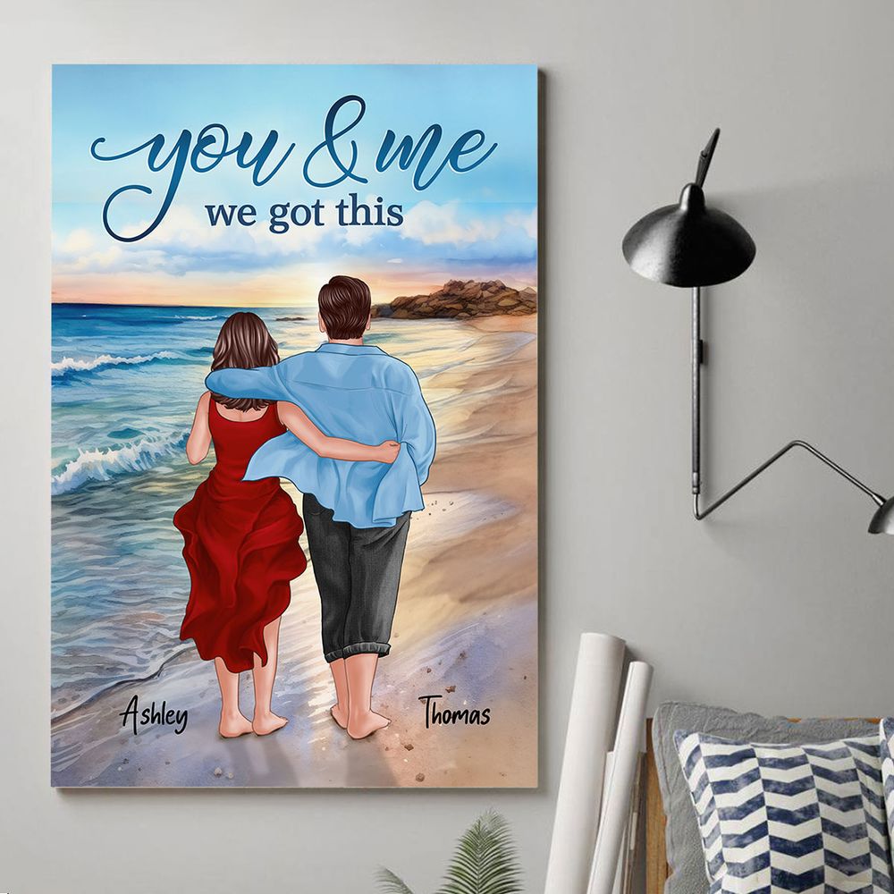 Custom Couple Canvas / Poster: 'You & Me We Got This' Beach Wall Art for Anniversary