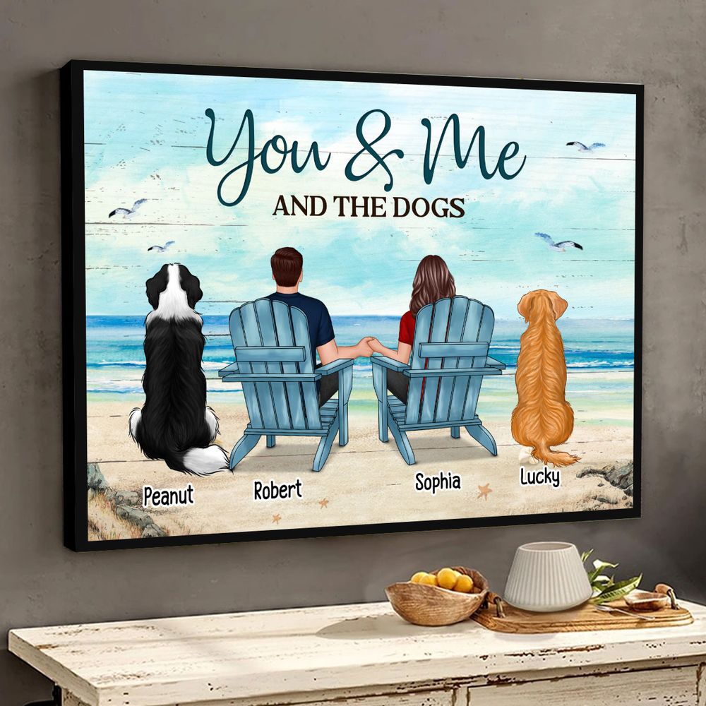 Personalized "You & Me AND THE DOGS" Beach Canvas for Couples & Dog Lovers
