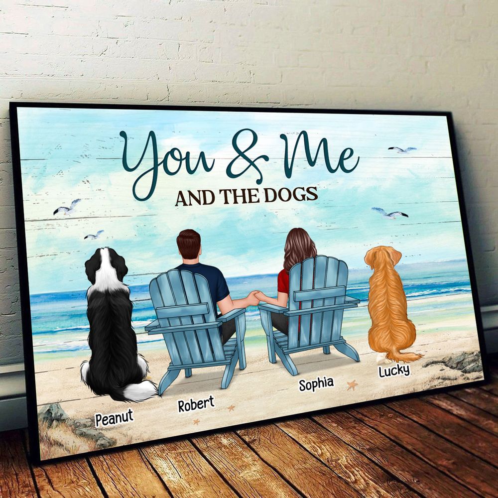 Personalized "You & Me AND THE DOGS" Beach Canvas for Couples & Dog Lovers