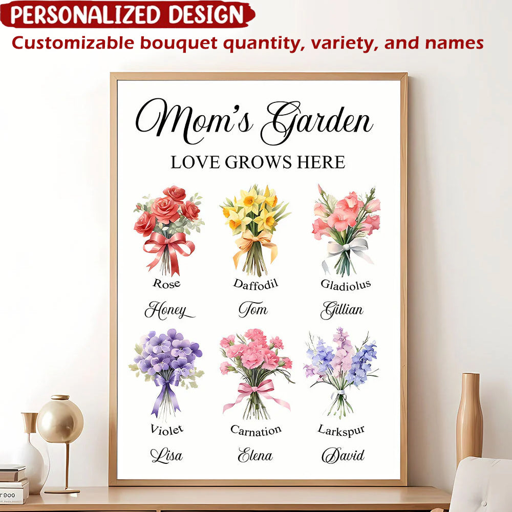 Personalized Mom's Garden Canvas: 'LOVE GROWS HERE' Wall Art Gift