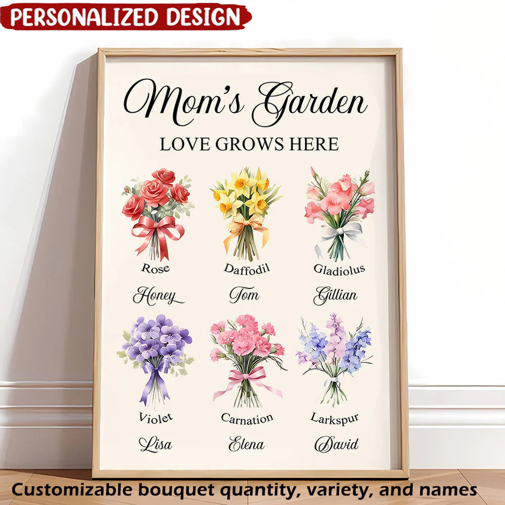 Personalized Mom's Garden Canvas: 'LOVE GROWS HERE' Wall Art Gift