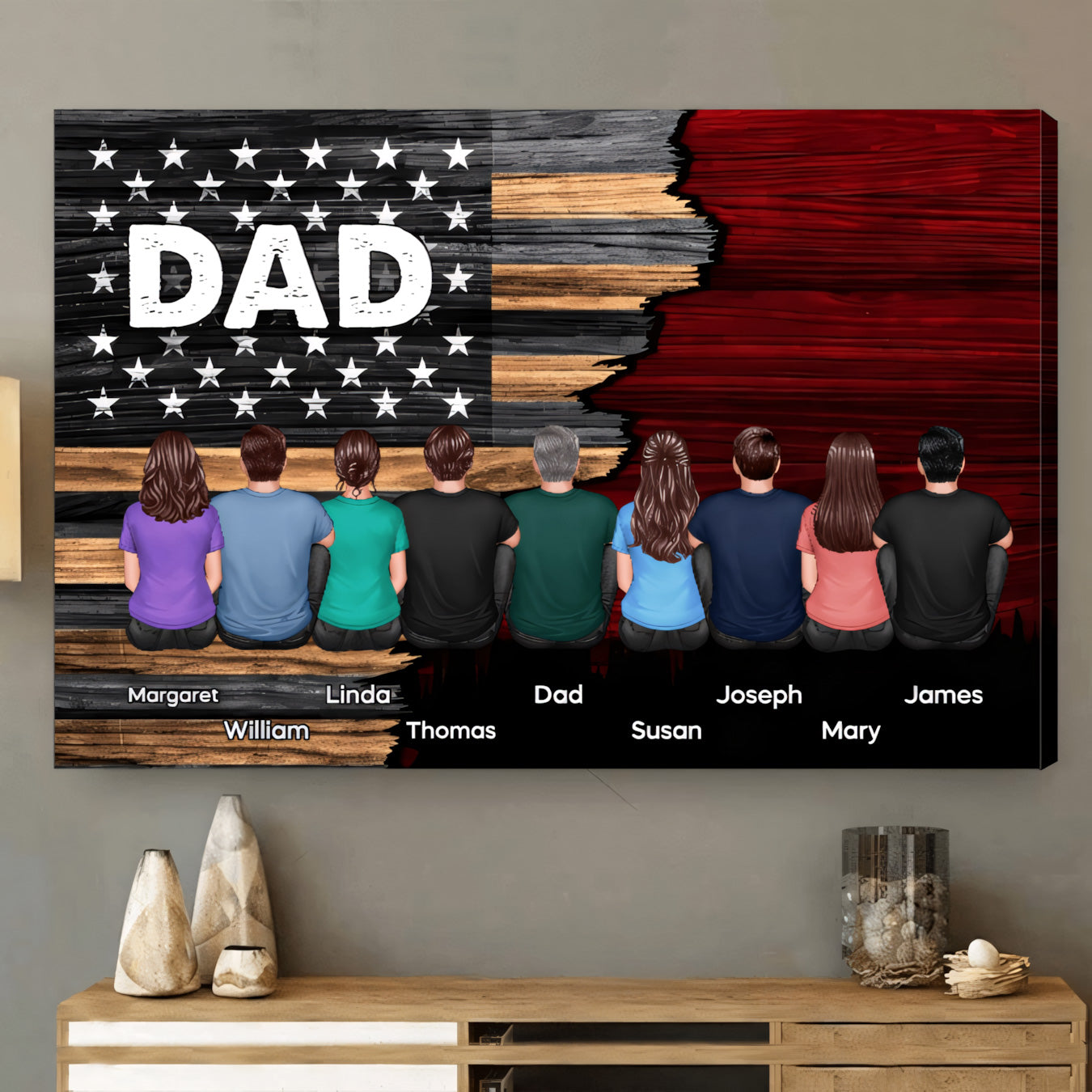 Personalized DAD Canvas / Poster: Custom Family Silhouettes Wall Art for Fathers