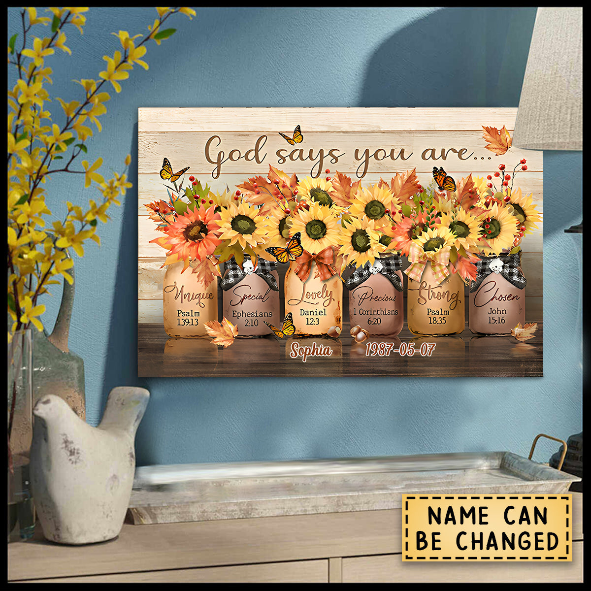 Heartfelt "God Says You Are" Personalized Sunflower Canvas Wall Art