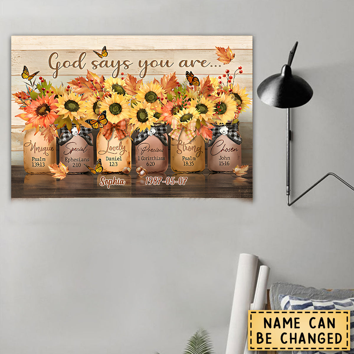 Heartfelt "God Says You Are" Personalized Sunflower Canvas Wall Art
