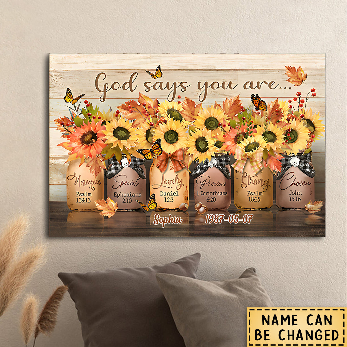 Heartfelt "God Says You Are" Personalized Sunflower Canvas Wall Art