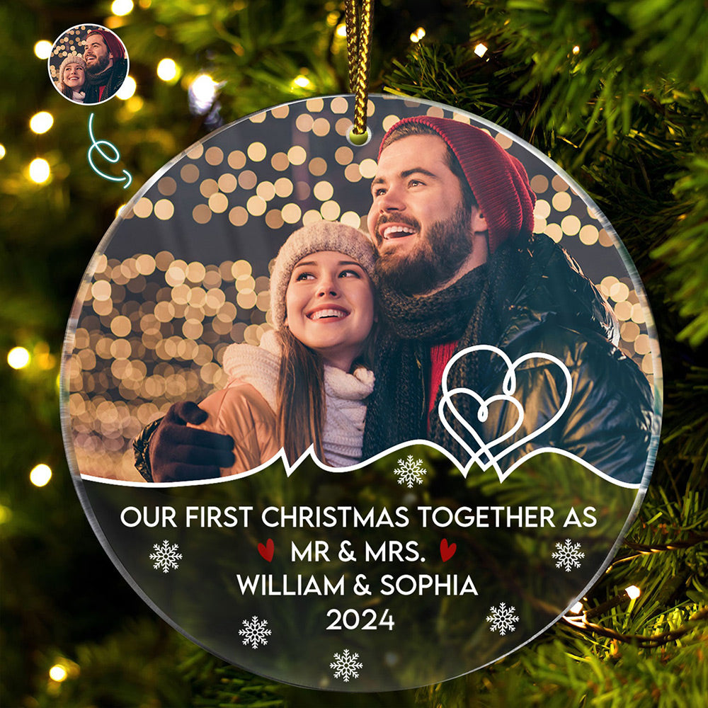 Custom Photo Ornament: Our First Christmas Together As Mr & Mrs - Personalized Keepsake for Couples
