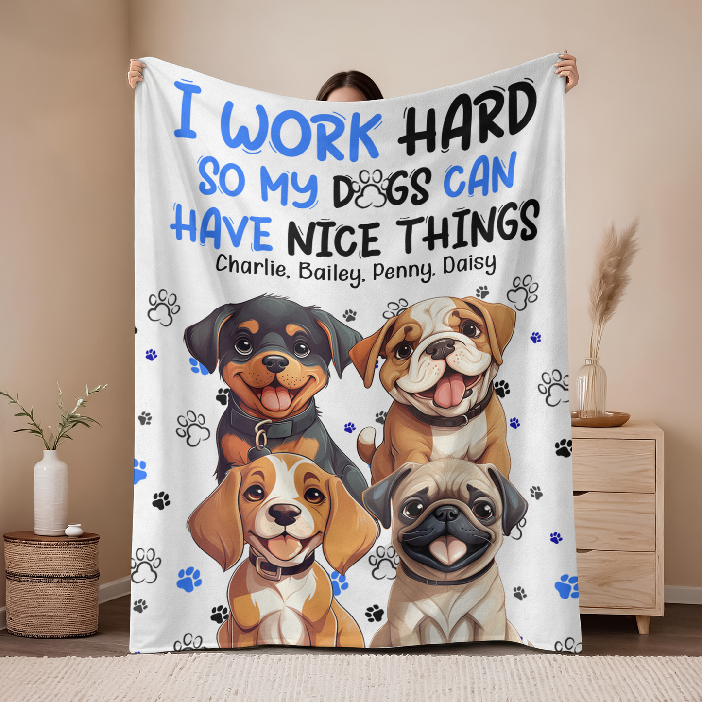 Personalized Dog Lover Blanket: 'I Work Hard So My Dog Can Have Nice Things' Gift