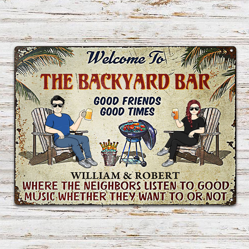 Personalized Backyard Bar Metal Sign for Couples | Good Friends, Good Times