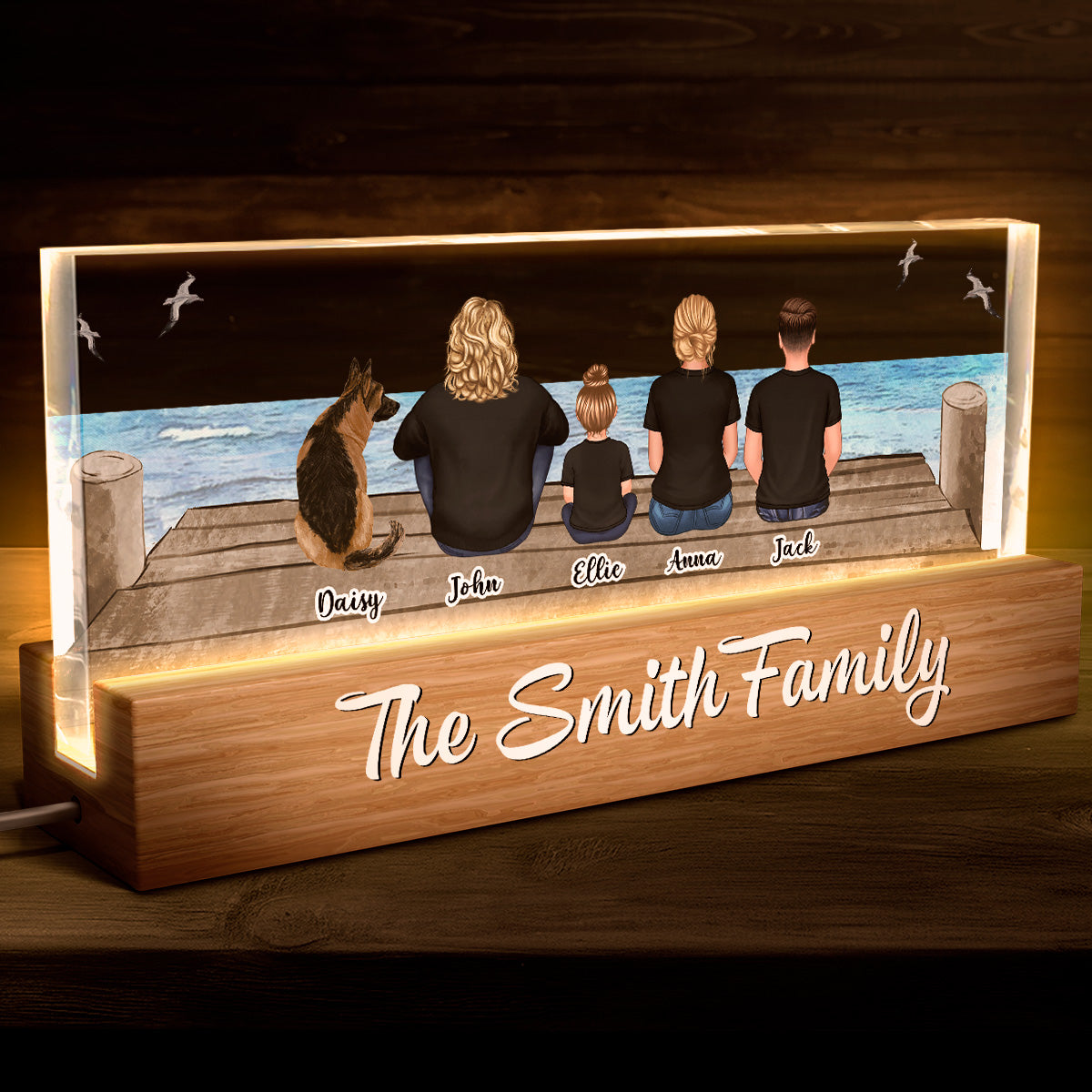 Heartfelt Personalized Family Beach LED Night Light - Custom Couple Gift